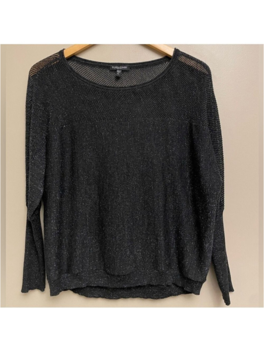 Eileen Fisher Petite Small Black Merino Wool Metallic